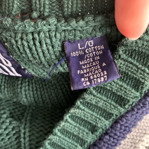 Gap Vintage Green Cable Knit Tennis Cricket Sweater V-neck 90s Oversized Fit - Picture 9 of 12